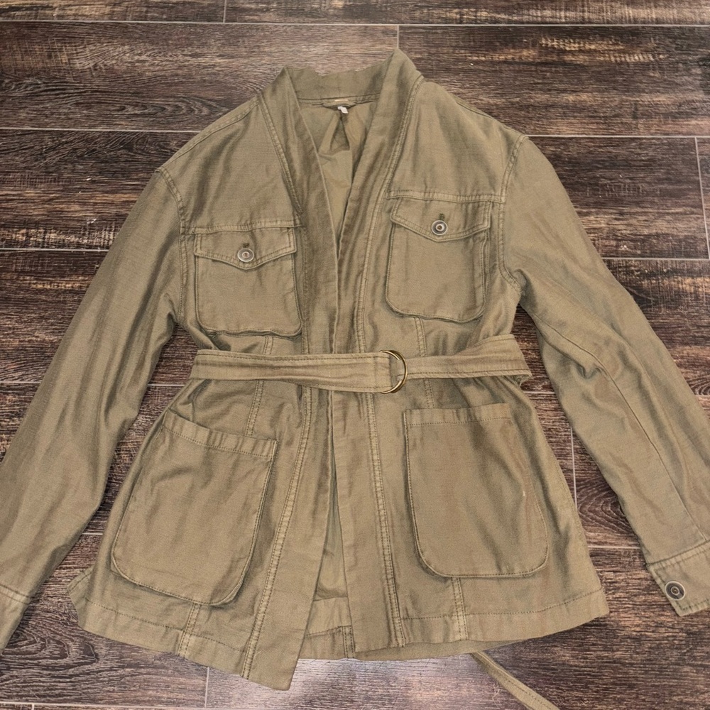Free People Army Green In Our Nature Cargo Cotton Belted Jacket in size S